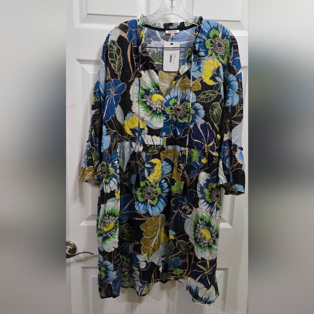 NWT Johnny Was Floral Print Dress with Pockets, Blue and Green Accents, Size XL